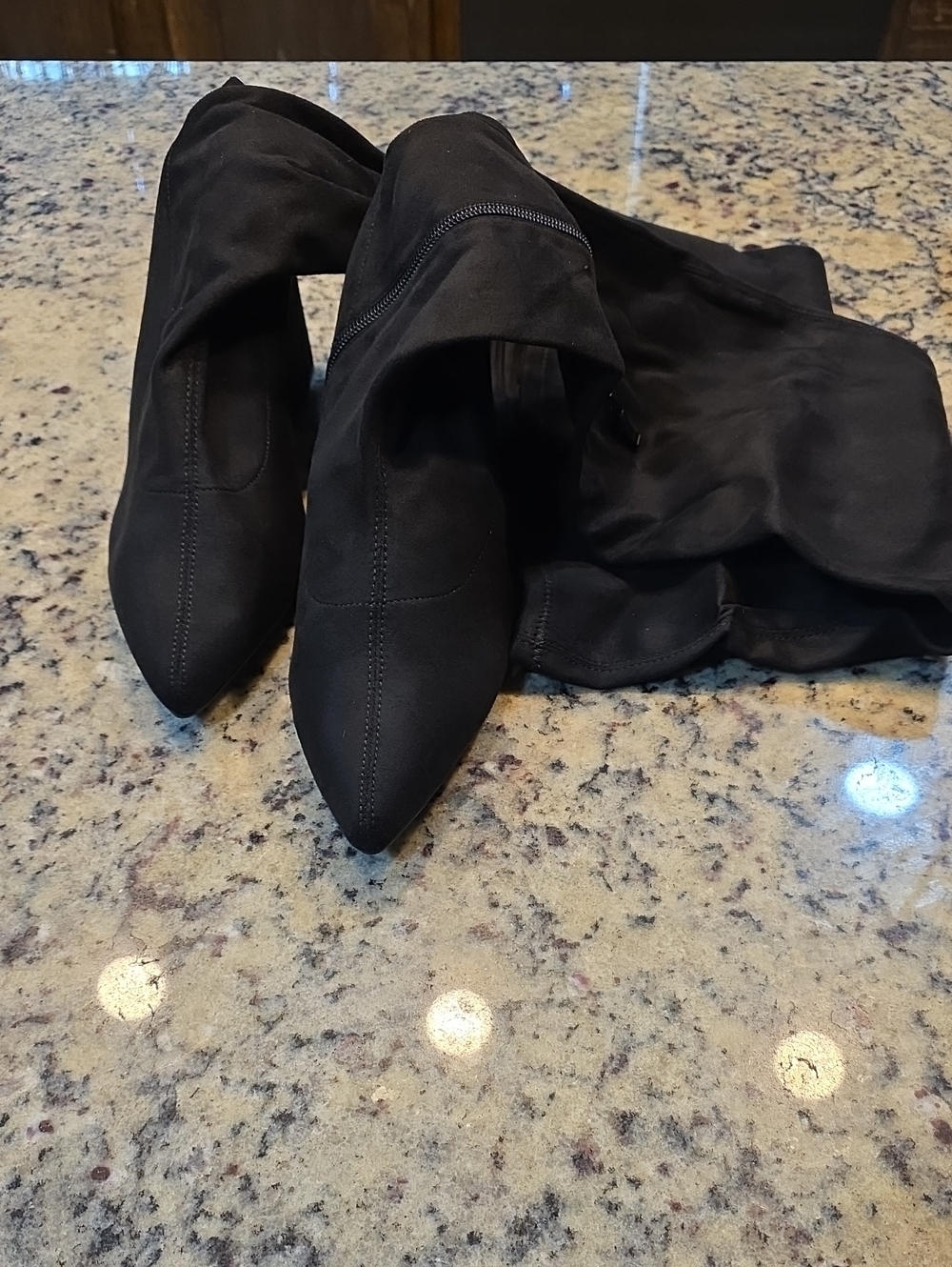 Raid Wide Fit Rykieel Suede Black Pointed-Toe Over-the-Knee Heeled Boots